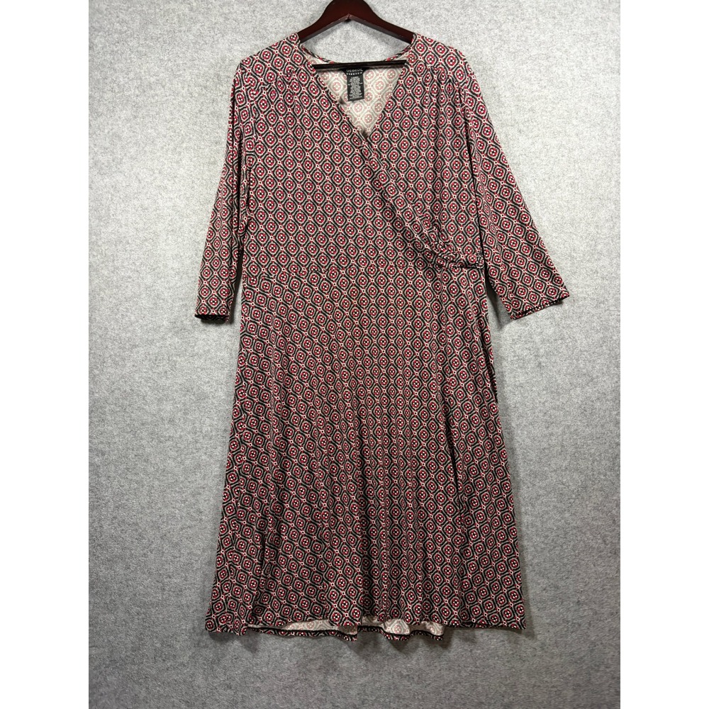 George Stretch Womens Faux Wrap Dress XL 16/18 Red Black Geometric Midi GL471048